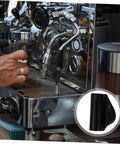 Person installing Heat Resistant Steam Pipe Sleeve Replacement Kit on coffee maker steam wand with product close-up inset.
