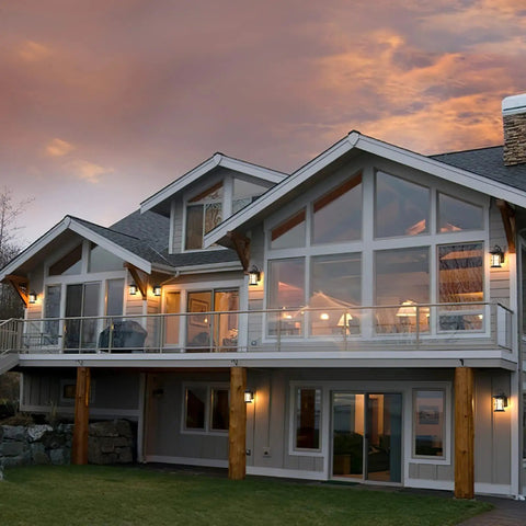 Modern house with Smart Dusk To Dawn Outdoor Wall Light Fixture With Auto Sensor on exterior walls at sunset