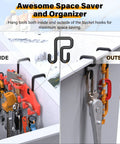 Bucket Truck Hook Organizer And Lineman Tool Board With Six Extended Hooks And Two Rounded Loops, tools hanging inside and outside