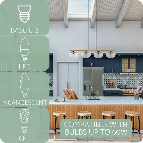 Kitchen featuring Grove 38 Inch 4 Light Dope Modern Farmhouse Kitchen Island Light With Schoolhouse Glass Shades in Smoked Birch Finish
