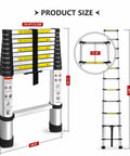 Image showing dimensions of 14.5 Ft Telescoping Aluminum Ladder With One Button Retractable Lock, Extendable Folding Ladder.