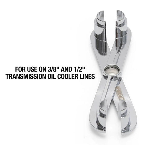 Transmission Line Disconnect Tool For Ford And Cadillac Oil Cooler Lines Three Eighths And One Half Inch Easy Release Step Design For Strong Grip And Durable Metal Construction.
