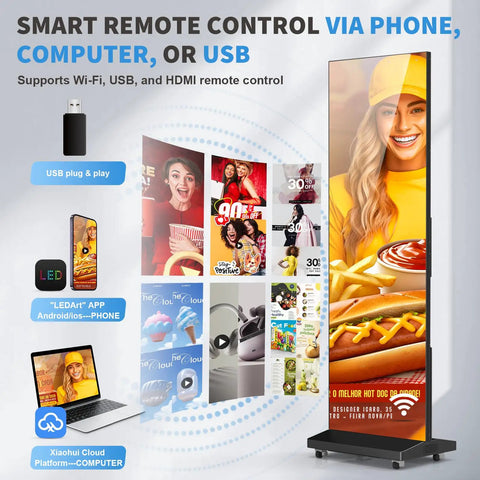 80 Inch Led Digital Signage Seamless Video Wall Featuring Plug And Play Wireless Remote Foldable Gob Panels Built Different Ready To Roll Straight Into Your Next Event Or Venue Showcase Black with remote control options shown.