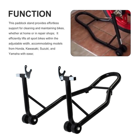 Heavy Duty Motorcycle Rear Wheel Lift Stand For Universal Sport Bikes Swingarm Spool Paddock Stand Combo with black steel frame
