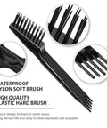 Two In One Hair Brush Cleaning Tool With Dual Sided Brush And Metal Rake for Deep Cleaning, showing bristles and details in black
