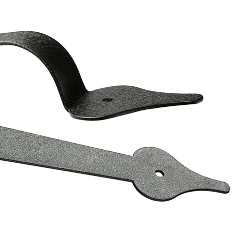 Close-up of Steel Garage Door Decorative Hinges, Handles And Accents Hardware Kit With Screw Mount In Black Powder Coat, Rust Resistant
