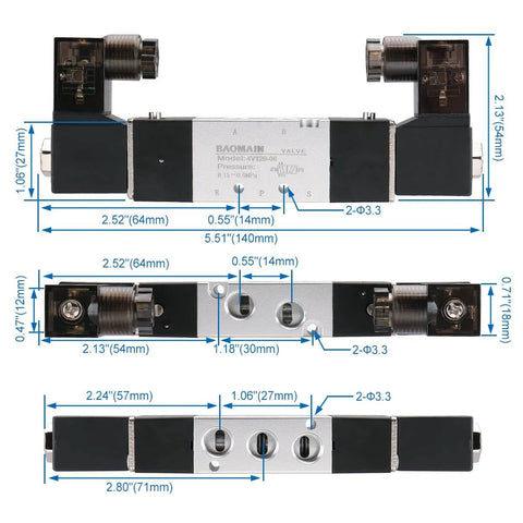 Workhorse Pneumatic Solenoid Air Valve 4V120-06 DC 24V 5 Way 2 Position Internally Piloted with dimensions and connections