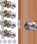 Set Of 4 No Fuss Satin Nickel Privacy Door Knobs With Adjustable Latch Fits Standard Backsets For Bedroom And Bathroom Doors