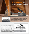 Adjustable Pocket Hole Jig Kit for wood thickness from 1/2 to 3-1/8 inches, with drill guides for hidden joints.