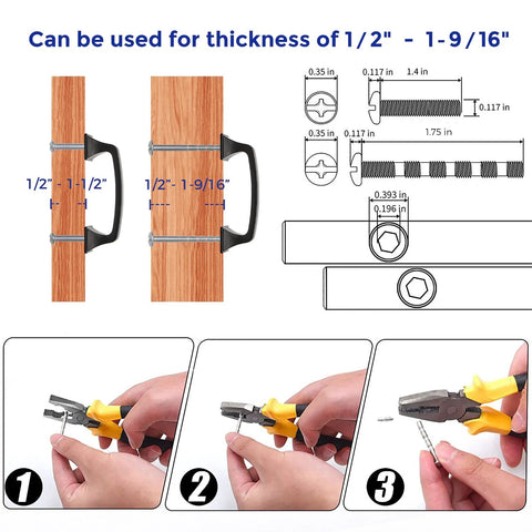 Diagram of installation for 30 Pack Solid 3 Inch Center To Center Square Arch Cabinet Pulls Matte Black
