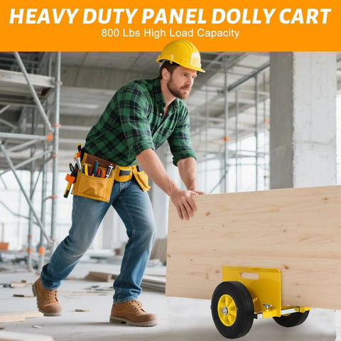 Worker using Heavy Duty Door Cart With 800 Lbs Load Capacity And 10 Inch Wheels For Drywall Sheets Adjustable Clamp Panel Cart