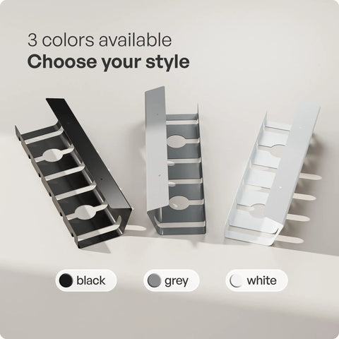Under Desk Cable Management Tray Set Of 2 in black, grey, and white, showing beveled design and color options for office use.