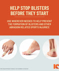 Hands applying Blister Prevention Tape For Active Lifestyles With 30 Precut Strips, Strong Adhesive, Dermatologist Tested on foot and toe.