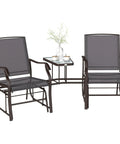 Two Seat Outdoor Glider Chairs With Coffee Table For Patio Backyard And Porch Breathable Sling Seats Gray, Perfect For Chilling With A Friend Ideal For Small Patios And Decks, Easy Assembly, Weather Resistant Steel Frame