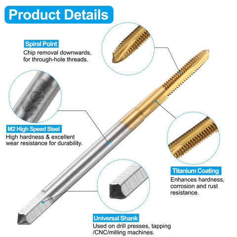 Diagram of DIY Friendly M2.5 x 0.45 Tap And Drill Bit Set With Two Spiral Point Thread Taps And Two 2.1mm Drill Bits Titanium Coated HSS 6542.