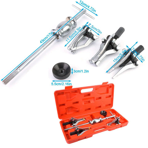 Heavy Duty 5 Piece Gear Bearing Puller Kit Slide Hammer Drop Forged Carbon Steel Locking 3 Jaw Design Fits 15 To 120mm Bearings in case