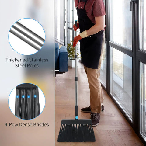 No Sweat Heavy Duty Broom And Dustpan Combo Set Crafted With A Rust Resistant Steel Handle To Manage Daily Sweeping Jobs Indoors Or Knock Dirt Off The Driveway Fast. Thick steel pole and dense bristles for effective cleaning.
