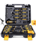 Top Notch 43 Pcs Magnetic Screwdriver Kit Slotted Phillips Hex And Torx Bits Perfect For Delicate Electronic Fixes Serious DIY Work And Pro Jobs To Get It Done Flawless Total Game Changer For Any Toolbox. open case with black and yellow handles