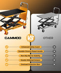 CAMMOO hydraulic lift table cart, yellow, double‑scissor lift with non‑slip pad and safety guard; two units shown