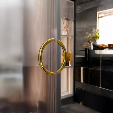 Heavy Duty Solid Brass Glass Door Pull Handle With Shiny Polished Finish, Back To Back Mount For Frameless Glass Doors, Built Like A Tank Commercial Hardware Fits Half Inch Glass, 8 Inch Centers, Easy Setup