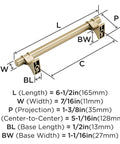 Davenport Champagne Bronze Cabinet Pull Six and a Half Inch Overall Length Five and One Sixteenth Inch Center to Center diagram