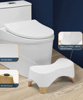 Squat Toilet Stool For Adults And Kids, 7 Inch Tall, Non Slip Poop Stool With 550 Lbs Capacity, White And Bamboo Color next to toilet