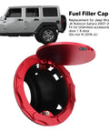 Red Fuel Filler Door Cover Replacement For JK Sahara 2007 2018 Fits Like OEM Tight Seal Easy Install Durable Gas Door For Wrangler Gas Cap Filler Panel shown with open lid
