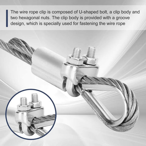 Close-up of Rugged 3/16 Inch Stainless Steel Cable 25 Ft Kit With Wire Rope Clip Thimble And Aluminum Crimp Sleeve for Deck Railing