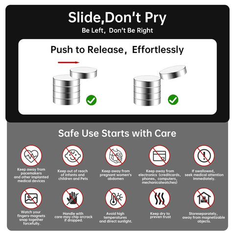 Image showing safe use instructions for Boss Level Rare Earth Neodymium Magnets For 3D Printing Gear And Paper Crafts.