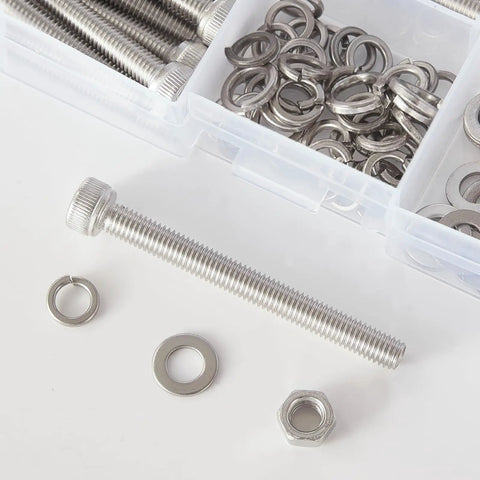 M6 Stainless Steel 304 Hex Socket Head Cap Screw And Bolt Assortment With Nuts And Lock Washers Heavy Duty Metric Allen Drive hardware set with washers.