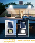 JUDYSSY Solar Light40W 60W 100W 200W, Solar Flood Light showcasing smart solar panel charging and bright LED light outdoors.