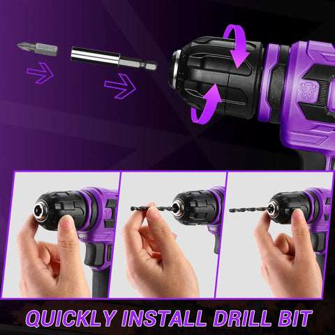 Cordless Drill 12V Power Drill Set With LED Light 800 RPM Small Drill With Three Eighths Inch Keyless Chuck Portable Tool Kit