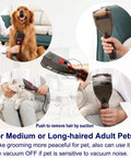 Dog Hair Vacuum Attachment For Vacuum Cleaners Pet Grooming Tool with extension hose in use on dogs and cats.