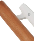 Close-up of Patio Door Handle Set With Diecast Body And Wood Pull, White Finish, Mortise Lock, Keyed, with mounting detail