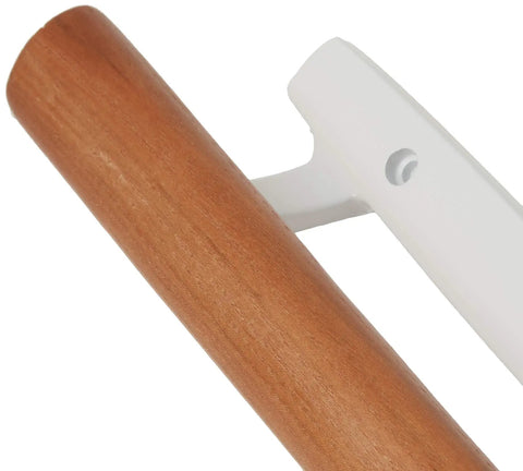 Close-up of Patio Door Handle Set With Diecast Body And Wood Pull, White Finish, Mortise Lock, Keyed, with mounting detail
