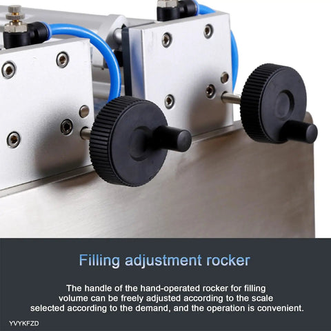 Close-up of filling adjustment rocker on Heavy Duty Stainless Steel Liquid Filler Double Head Pneumatic Bottle Machine.