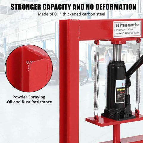 6 Ton Hydraulic Shop Press With H Frame Bearing Press Built Tough Adjustable Working Table Height Heavy Duty Capacity