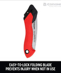 7 Inch Folding Pruning Saw With Fast Cut Razor Tooth Blade Heavy Duty Hand Tool with red ergonomic grip for safety.
