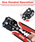 Close-up of Self Adjusting Wire Stripper Tool For AWG Ten To Twenty Four Strips Cuts And Crimps Copper And Aluminum Wires 8 Inch Automatic
