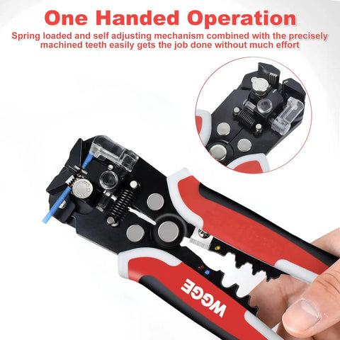Close-up of Self Adjusting Wire Stripper Tool For AWG Ten To Twenty Four Strips Cuts And Crimps Copper And Aluminum Wires 8 Inch Automatic