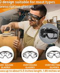 OTG Safety Goggles Over Glasses For Wearers, ANSI Z87.1 Anti Fog Tactical Eye Protection With 3 Interchangeable Lenses shown in use