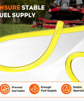10 Feet Fuel Line Hose For Small Engines One Quarter Inch Inside Diameter To Three Eighths Inch Outside Diameter Includes Ten Hose Clamps Ideal For Lawn Mowers Chainsaws String Trimmers Tillers Generators Blowers Gas Line Replacement displayed with lawn mower in background.