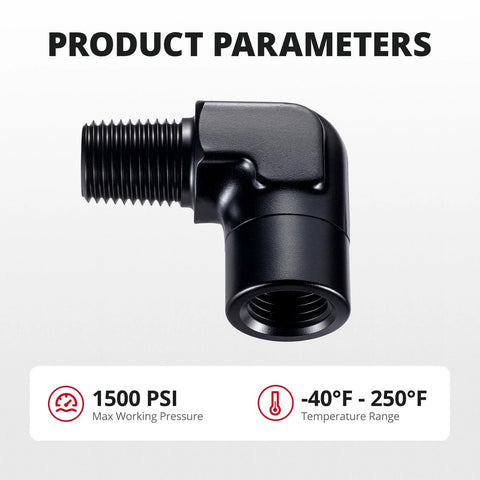 EVIL ENERGY black aluminum 1/4 in NPT elbow fitting, female-to-male adapter, 90-degree