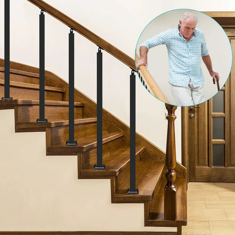 Heavy Duty Steel Stair Baluster Posts With Rust Resistant Black Finish And Quick Adjusting Brackets for safe stair railing support.