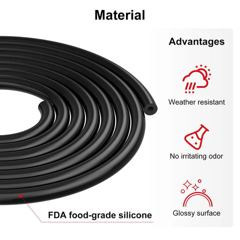 Durable 10-Foot Black Silicone Vacuum Hose With 1/4 Inch Inner Diameter, 130 PSI Burst Pressure And 43 PSI Working Rating