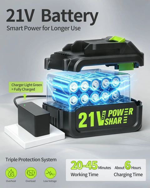 21V battery for Cordless Handheld Pressure Washer 1100 PSI Battery Powered With Copper Motor, charging base, and protective system