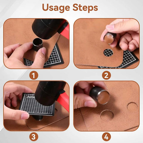 Step-by-step guide using the 21 Piece Leather Circle Cutter Set Pro Grade Circle Punch Kit 1mm To 55mm on leather sheet
