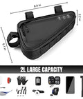 Water Resistant Reflective Bike Frame Storage Bag Triangle Bag With Two Side Pockets Strap On Under Seat Tool Pouch 2L