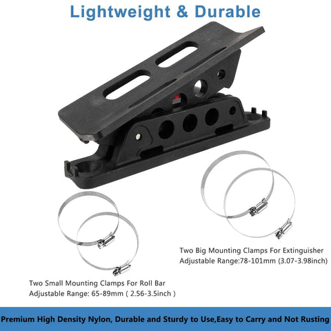 Quick Release Fire Extinguisher Holder Mount Bracket for Wrangler and UTVs with nylon body and adjustable clamps