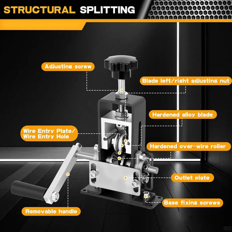 Dual Mode Wire Stripper Tool For Scrap Copper, Drill Powered And Manual Crank with structural splitting guide details